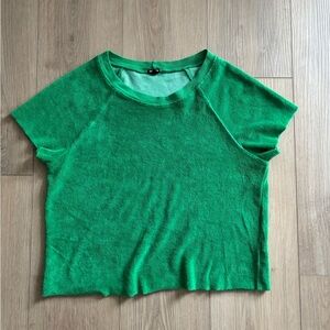 MONROW green terry cloth raglan short-sleeve crop XS